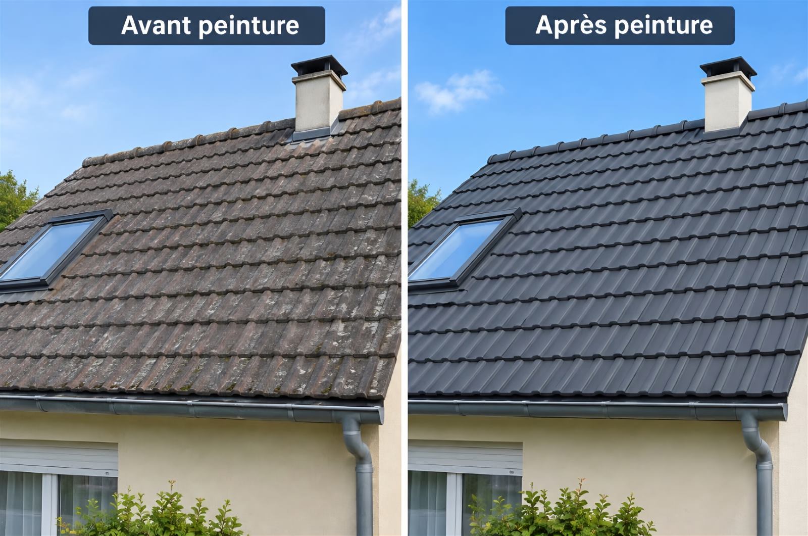 Peinture de toiture avant et apres renovation